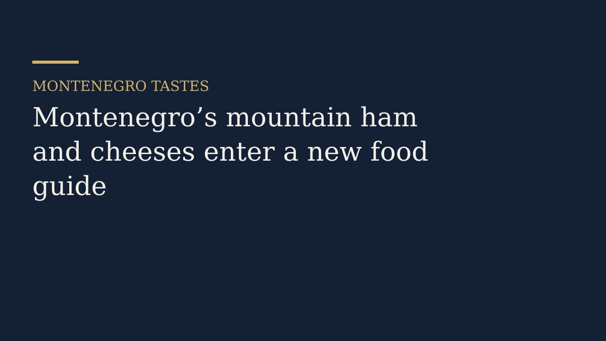 Smoked ham, cheese, cornmeal porridge and grilled fish on a wooden table in a mountain tavern